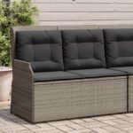 Reclining Garden Bench with Cushions Grey Poly Rattan