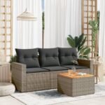 4 Piece Garden Sofa Set with Cushions Grey Poly Rattan