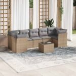 8 Piece Garden Sofa Set with Cushions Beige Poly Rattan