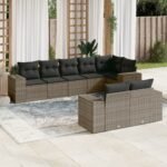8 Piece Garden Sofa Set with Cushions Grey Poly Rattan