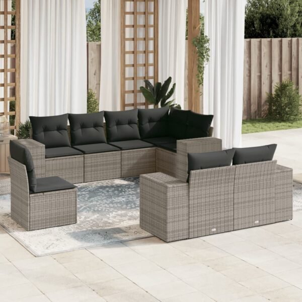 8 Piece Garden Sofa Set with Cushions Grey Poly Rattan