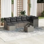 8 Piece Garden Sofa Set with Cushions Grey Poly Rattan