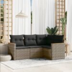 4 Piece Garden Sofa Set with Cushions Grey Poly Rattan