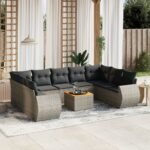 10 Piece Garden Sofa Set with Cushions Grey Poly Rattan