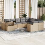 10 Piece Garden Sofa Set with Cushions Beige Poly Rattan