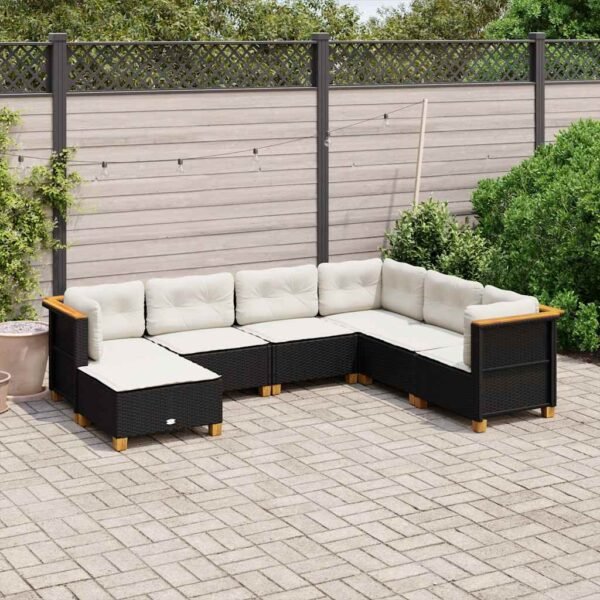 7 Piece Garden Sofa Set with Cushions Black Poly Rattan