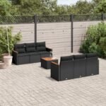 7 Piece Garden Sofa Set with Cushions Black Poly Rattan