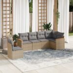 6 Piece Garden Sofa Set with Cushions Beige Poly Rattan