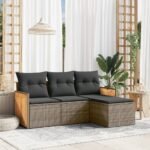 4 Piece Garden Sofa Set with Cushions Grey Poly Rattan