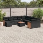 12 Piece Garden Sofa Set with Cushions Black Poly Rattan