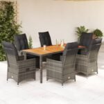 7 Piece Garden Dining Set with Cushions Grey Poly Rattan