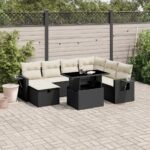 8 Piece Garden Sofa Set with Cushions Black Poly Rattan