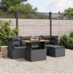 6 Piece Garden Sofa Set with Cushions Black Poly Rattan