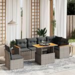 7 Piece Garden Sofa Set with Cushions Grey Poly Rattan