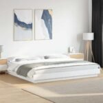Bed Frame with LED Lights without Mattress White 183x203 cm King