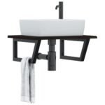 Basin Shelf Wall Mounted Steel and Solid Wood Oak