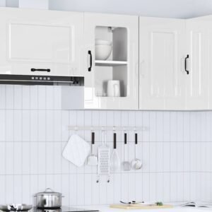 Kitchen Wall Cabinet with Glass Door "Kalmar" High Gloss White Engineered Wood