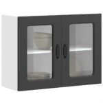 Kitchen Wall Cabinet with Glass Door "Kalmar" Black Engineered Wood