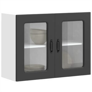 Kitchen Wall Cabinet with Glass Door "Kalmar" Black Engineered Wood