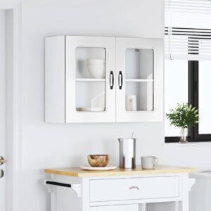 Kitchen Wall Cabinet with Glass Door "Kalmar" High Gloss White Engineered Wood