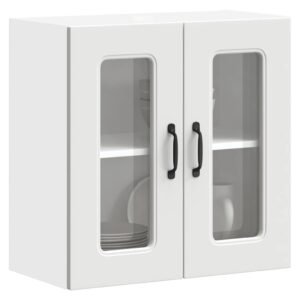 Kitchen Wall Cabinet with Glass Door Kalmar White Engineered Wood