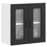 Kitchen Wall Cabinet with Glass Door "Kalmar" Black Engineered Wood