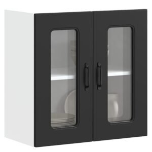 Kitchen Wall Cabinet with Glass Door "Kalmar" Black Engineered Wood