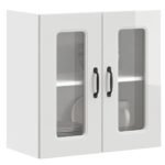 Kitchen Wall Cabinet with Glass Door "Kalmar" High Gloss White Engineered Wood