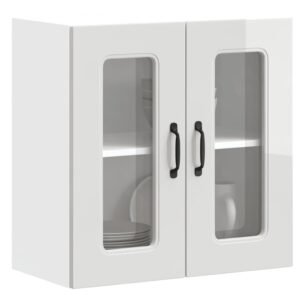 Kitchen Wall Cabinet with Glass Door "Kalmar" High Gloss White Engineered Wood