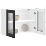 Kitchen Wall Cabinet with Glass Door "Lucca" Black Engineered Wood