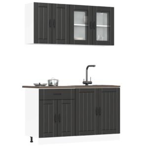 4 Piece Kitchen Cabinet Set "Lucca" Black Engineered Wood
