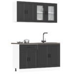 4 Piece Kitchen Cabinet Set "Porto" Black Engineered Wood