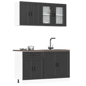 4 Piece Kitchen Cabinet Set "Porto" Black Engineered Wood