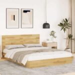 Bed Frame with Headboard without Mattress 150x200 cm Solid Wood Oak