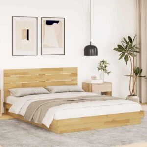 Bed Frame with Headboard without Mattress 150x200 cm Solid Wood Oak