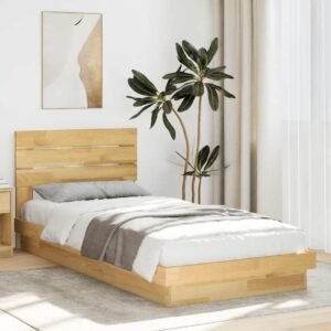 Bed Frame with Headboard without Mattress 90x190 cm Solid Wood Oak