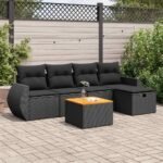 6 Piece Garden Sofa Set with Cushions Black Poly Rattan