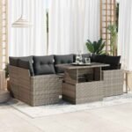7 Piece Garden Sofa Set with Cushions Grey Poly Rattan