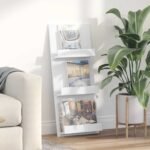 Magazine Rack with Shelf White 43 x 11 x 102 cm Engineered Wood
