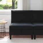 Middle Sofa with Storage Black Velvet