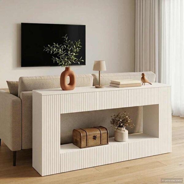 Console Table Striped White 155 x 29 x 74 cm Engineered Wood