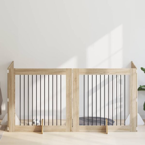 Dog Gate with Stands 4 pcs Sonoma Oak 100 x 100 cm