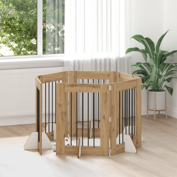 Dog Gate with Stands 6 pcs Artisan Oak 60 x 80 cm