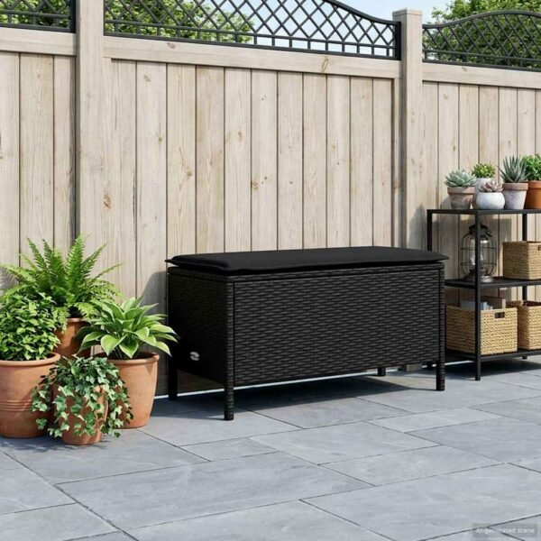 Garden Footstool with Pillow Black 80 x 38 x 45 cm PE Rattan