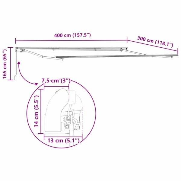 Awning Frame Manual White 400 x 300 cm Aluminium