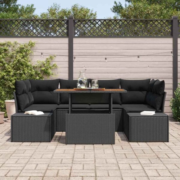 Garden Dining Set with Cushion 7 pcs Black and Brown