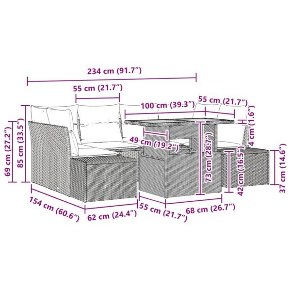 Garden Dining Set with Cushion 7 pcs Black and Brown