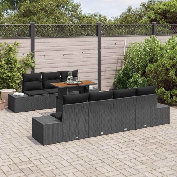 Garden Dining Set with Cushion 8 pcs Black and Brown