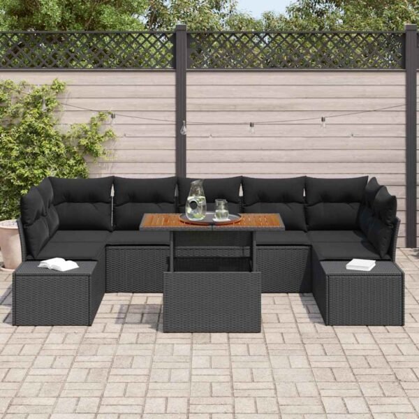 Garden Dining Set with Cushion 8 pcs Black and Brown