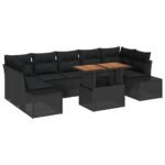 Garden Dining Set with Cushion 8 pcs Black and Brown